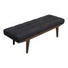 50 Inch Classic Bench, Button Tufted Taupe Fabric, Brown Wood Angled Legs