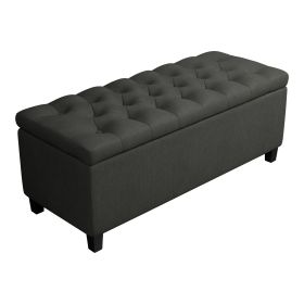 44 Inch Modern Lift Top Storage Bench, Button Tufted Seat, Charcoal Fabric