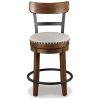 Zane 25 Inch Swivel Counter Height Stool, Round Cushioned Seat, Brown Wood
