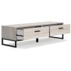 53 Inch 2 Drawer Storage Bench, Smooth Pewter Toned Frame, Black Metal Base