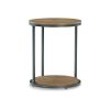 22 Inch Modern Side End Table, Round Wood Top, Black Metal Frame, Brown