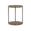 22 Inch Modern Side End Table, Round Wood Top, Black Metal Frame, Brown