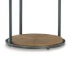 22 Inch Modern Side End Table, Round Wood Top, Black Metal Frame, Brown