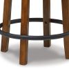Zane 24 Inch Backless Swivel Counter Stool, Round Beige Seat, Brown Wood