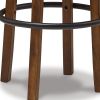 Zane 30 Inch Backless Swivel Barstool, Round Beige Seat, Brown Wood Frame