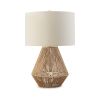 24 Inch Bohemian Table Lamp, Paper Rope, Hardback Fabric Shade, Brown