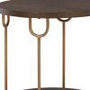 24 Inch Modern Round Side End Table, Espresso Brown Wood, Gold Metal Legs