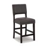 Naos 24 Inch Counter Height Stool, Set of 2, Gray Faux Leather, Brown Wood