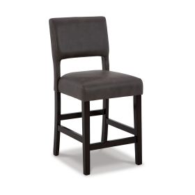 Naos 24 Inch Counter Height Stool, Set of 2, Gray Faux Leather, Brown Wood