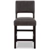 Naos 24 Inch Counter Height Stool, Set of 2, Gray Faux Leather, Brown Wood