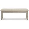49 Inch Storage Bench, Tapered Block Legs, Beige Textured Fabric Seat