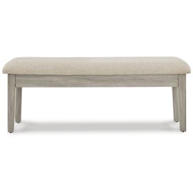 49 Inch Storage Bench, Tapered Block Legs, Beige Textured Fabric Seat