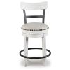Zane 25 Inch Swivel Counter Height Stool, Round Cushioned Seat, White Wood