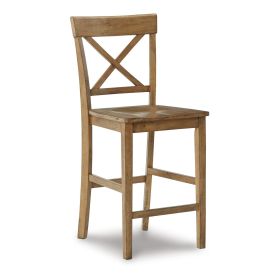 Shya 25 Inch Counter Stool, Set of 2, Crossed Back, Natural Brown Finish