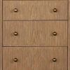 Hiz 29 Inch 3 Drawer Nightstand with Dual USB Ports, Brass Legs, Brown