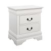 Nim 24 Inch 2 Drawer Nightstand, Classic Brass Bail Handles, White Wood