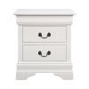 Nim 24 Inch 2 Drawer Nightstand, Classic Brass Bail Handles, White Wood