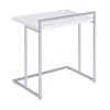 Dey 27 Inch Modern C Side Table, Gloss White Wood Top, Chrome Metal Base