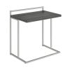 Dey 27 Inch C Shape Side End Table, Weathered Gray Top, Satin Nickel Metal