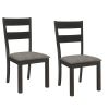 20 Inch Ladderback Dining Chair, Set of 2, Gray Fabric, Stained Black Frame