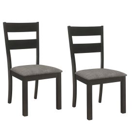 20 Inch Ladderback Dining Chair, Set of 2, Gray Fabric, Stained Black Frame