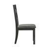 20 Inch Ladderback Dining Chair, Set of 2, Gray Fabric, Stained Black Frame