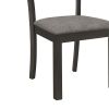 20 Inch Ladderback Dining Chair, Set of 2, Gray Fabric, Stained Black Frame