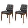 18 Inch Dining Chair, Set of 2, Black Vegan Faux Leather, Tufted Seat