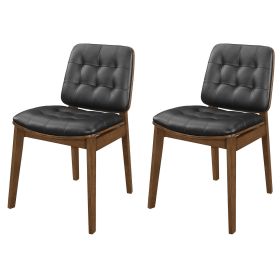 18 Inch Dining Chair, Set of 2, Black Vegan Faux Leather, Tufted Seat