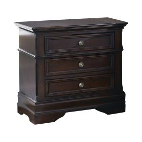 Bee 26 Inch 3 Drawer Nightstand, Felt Lined Top Drawer, Cappuccino Brown