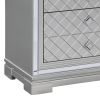 Axl 29 Inch 2 Drawer Nightstand, USB Ports, Embossed, Mirror Trim, Silver