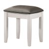 18 Inch Vanity Stool, Foam Cushion, White Frame, Metallic Gray Faux Leather