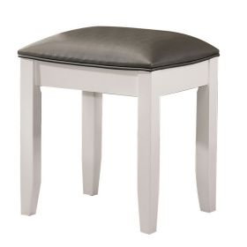 18 Inch Vanity Stool, Foam Cushion, White Frame, Metallic Gray Faux Leather