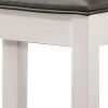 18 Inch Vanity Stool, Foam Cushion, White Frame, Metallic Gray Faux Leather