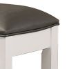 18 Inch Vanity Stool, Foam Cushion, White Frame, Metallic Gray Faux Leather