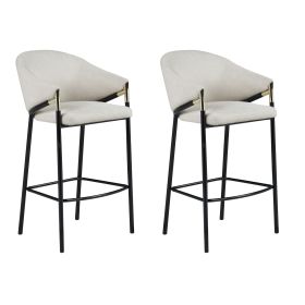 Fil 30 Inch Sloped Arm Barstools, Set of 2, Padded Curved Back, Beige Linen