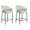 Fil 27 Inch Counter Height Stools, Set of 2, Padded Curved Back, Beige Linen