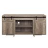 Rick 60 Inch TV Media Entertainment Console, 2 Farmhouse Barn Doors, Gray