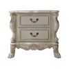 Aurora 32 Inch Classic Wood Nightstand, 2 Drawers, Subtle Carvings, White