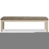 65 Inch Two Tone Dining Bench, Woven Fabric Cushion, Vintage White Wood