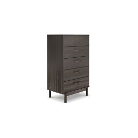 Dien 50 Inch Modern 5 Drawer Tall Dresser Chest, Gray, Gold Metal Handles