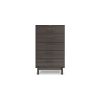 Dien 50 Inch Modern 5 Drawer Tall Dresser Chest, Gray, Gold Metal Handles