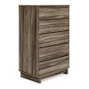 48 Inch Modern 5 Drawer Tall Dresser Chest, Rustic Weathered Brown Frame