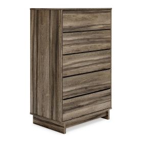 48 Inch Modern 5 Drawer Tall Dresser Chest, Rustic Weathered Brown Frame