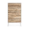 Asher 51 Inch Contemporary 5 Drawer Tall Dresser Chest, White and Brown