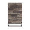 Vyne 51 Inch Tall Dresser 5 Drawers Chest, Gray Woodblock, Black Metal Base