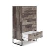 Vyne 51 Inch Tall Dresser 5 Drawers Chest, Gray Woodblock, Black Metal Base
