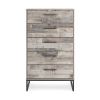 Vyne 51 Inch Tall Dresser Chest, 5 Drawers, White Woodblock, Black Metal