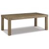 48 Inch Cocktail Coffee Table, Natural Brown Wood, Slatted Style Surface