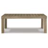 48 Inch Cocktail Coffee Table, Natural Brown Wood, Slatted Style Surface